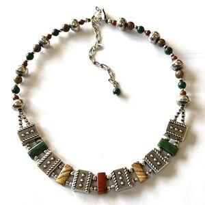CAROLYN POLLACK Necklace Jasper Stones Sterling Silver 30gms RARE RELIC